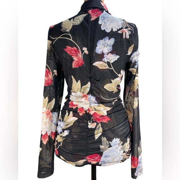 White House Black Market Sheer Sleeve Floral Snap-Up Blouse XS - Picture 2 of 7